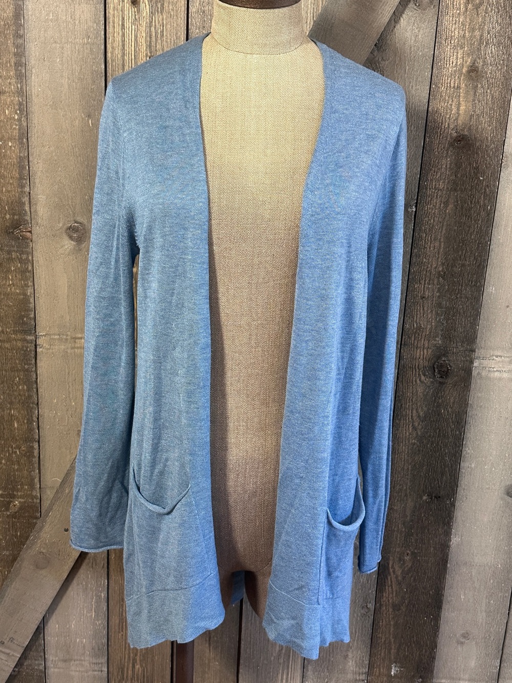Eileen Fisher Lightweight Casual Lagenlook Blue Open Front Cardigan Size Medium